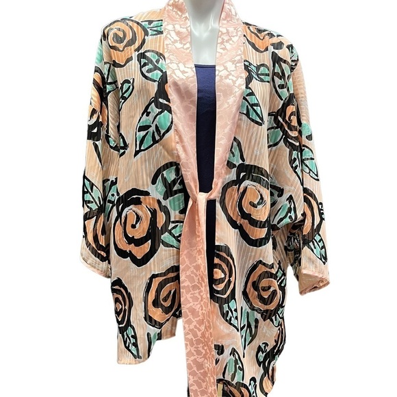 VICTORIAS Secret Floral Robe Medium Peach Rose - Picture 5 of 12